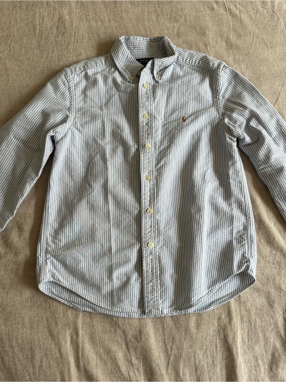 Polo Ralph Lauren Boys M (10-12) Blue/White Striped Long Sleeve Button-Down